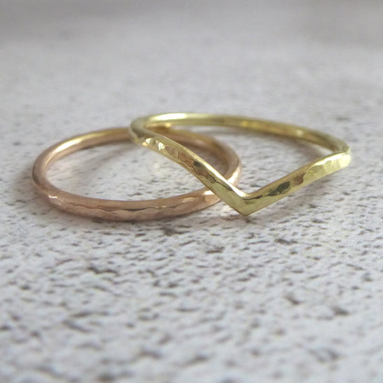 Hammered wedding rings in 18ct recycled gold