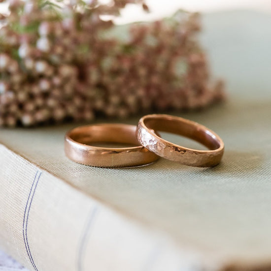 Recycled 9ct rose gold wedding bands