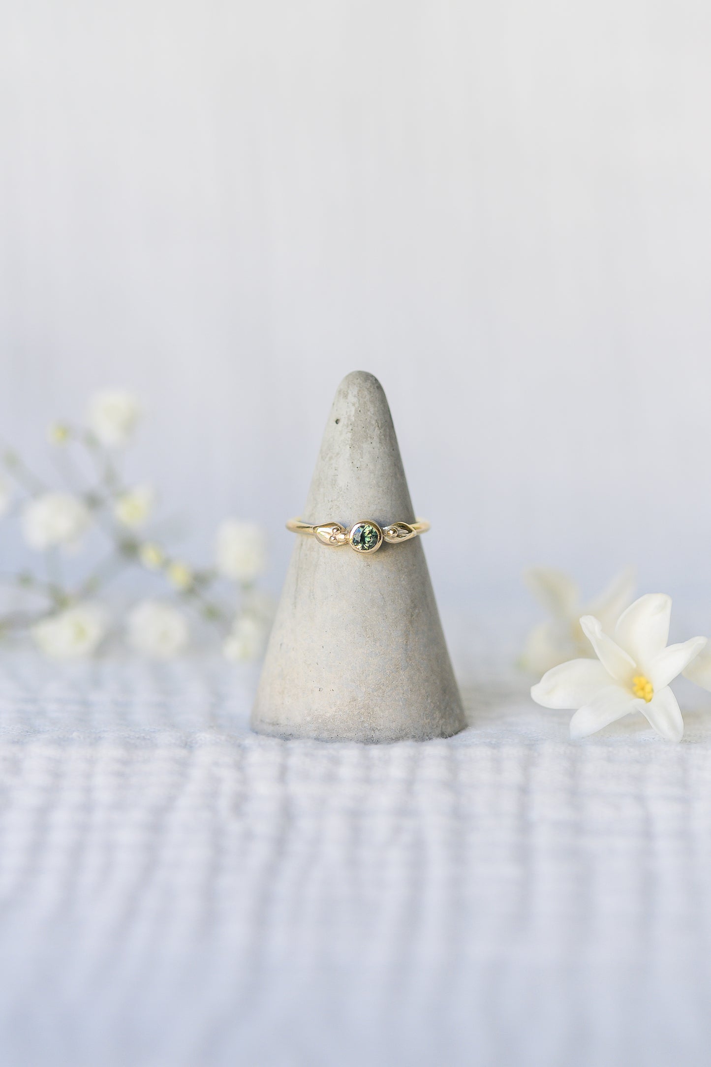 Botanical Ring, repurposed 9ct yellow gold and green sapphire