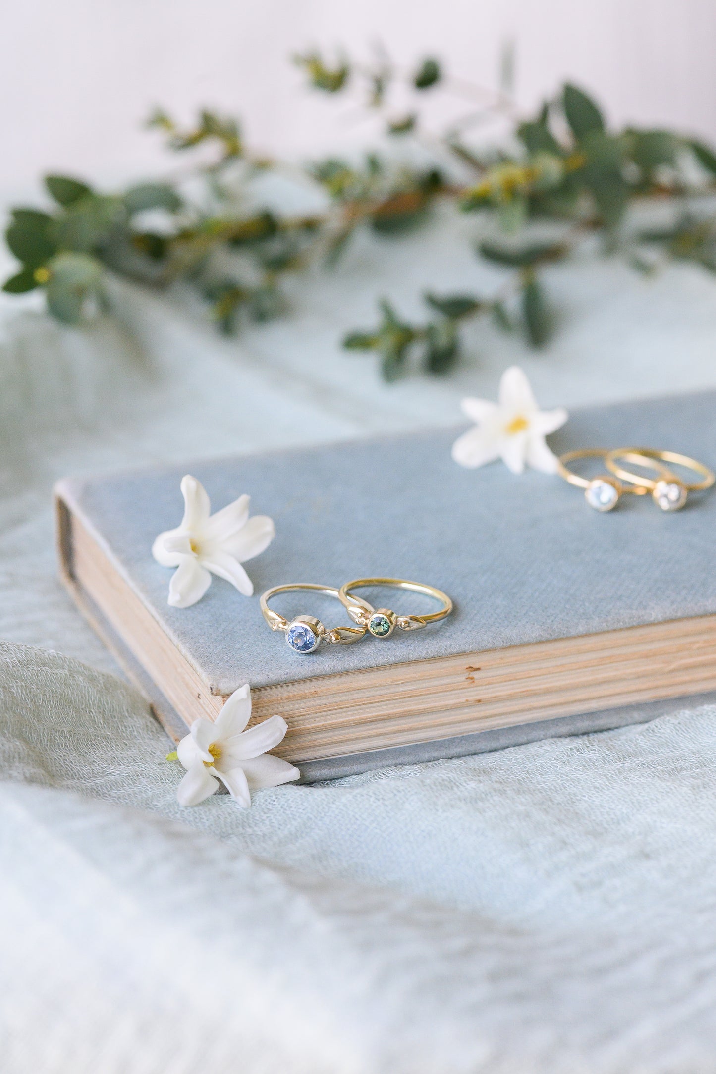 Botanical Ring, repurposed 9ct yellow gold and green sapphire