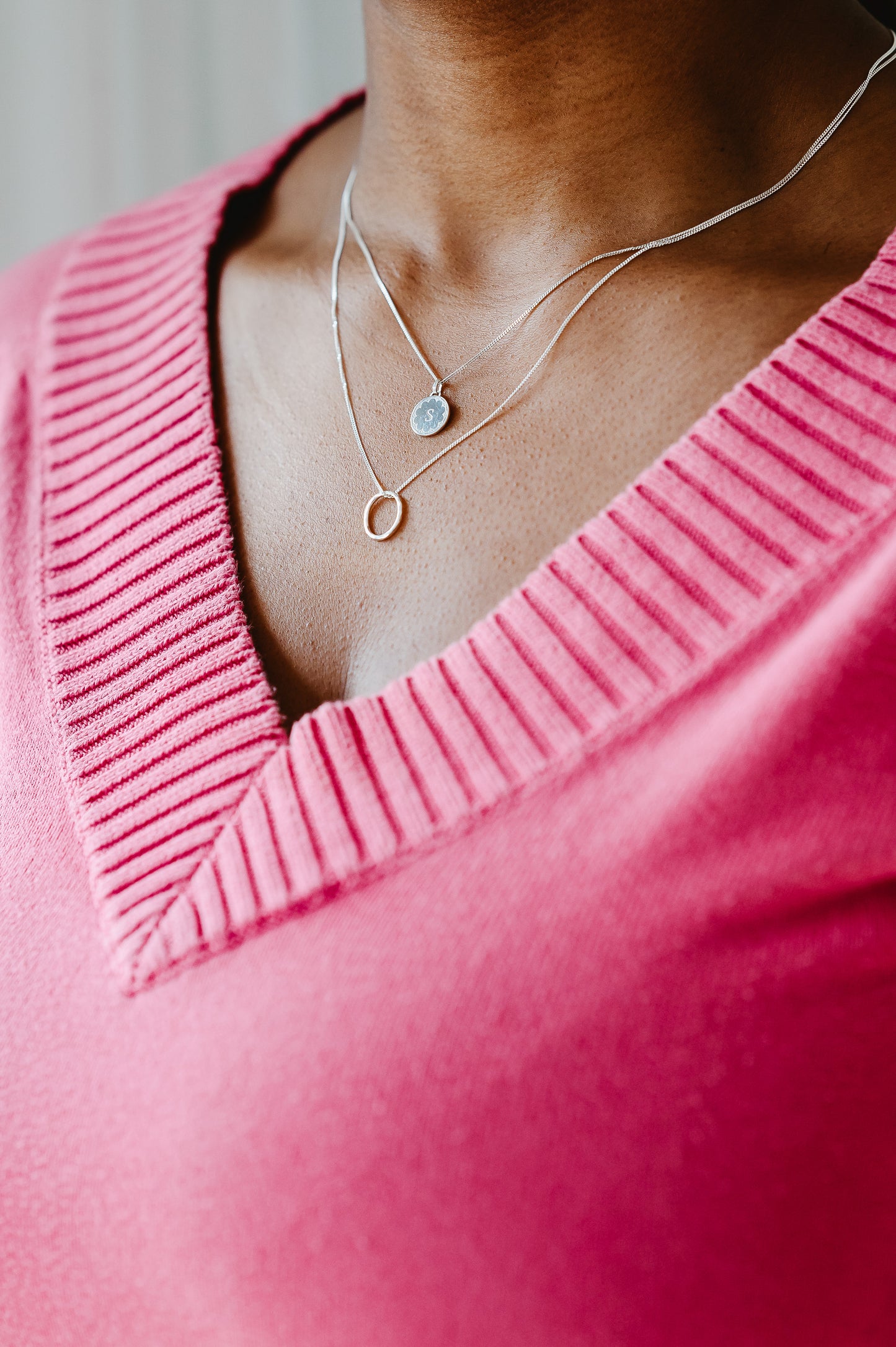 Bee Necklace with border - Sterling Silver
