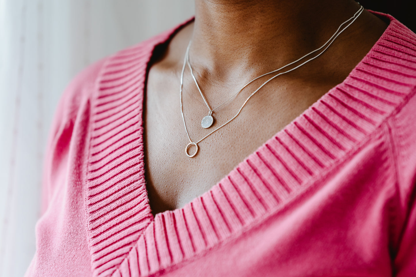 Bee Necklace with border - Sterling Silver