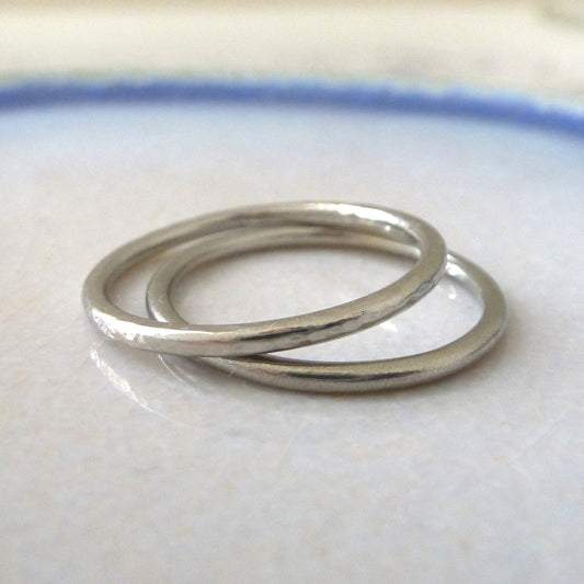 18ct White Gold Ring - 1.5mm - Halo Band - Hammered or Smooth