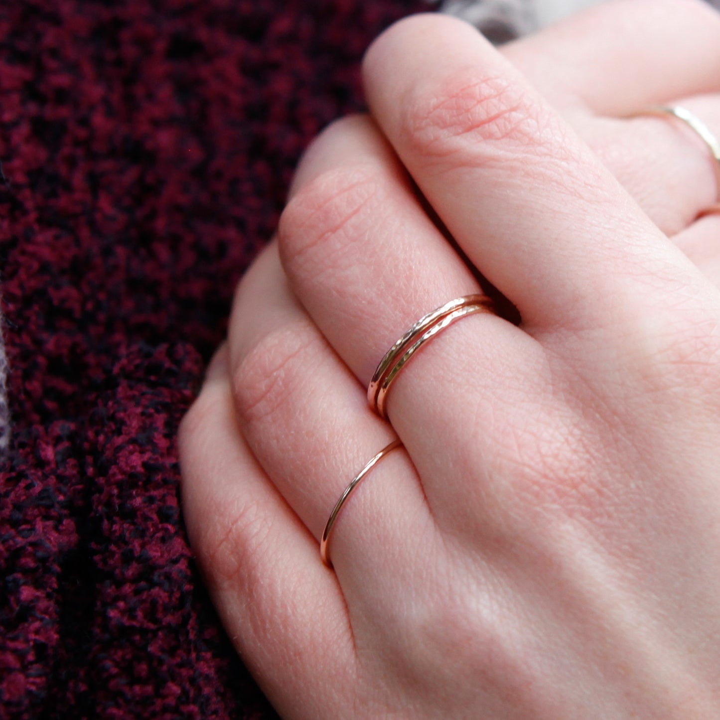 Thin hammered gold ring - 9ct yellow gold