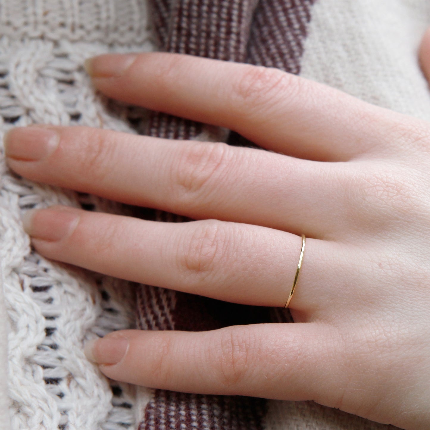 Thin hammered gold ring - 9ct yellow gold