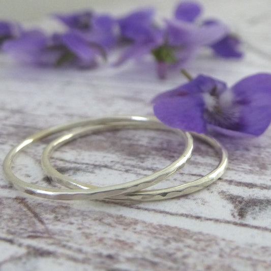 Thin hammered gold ring - 9ct white gold