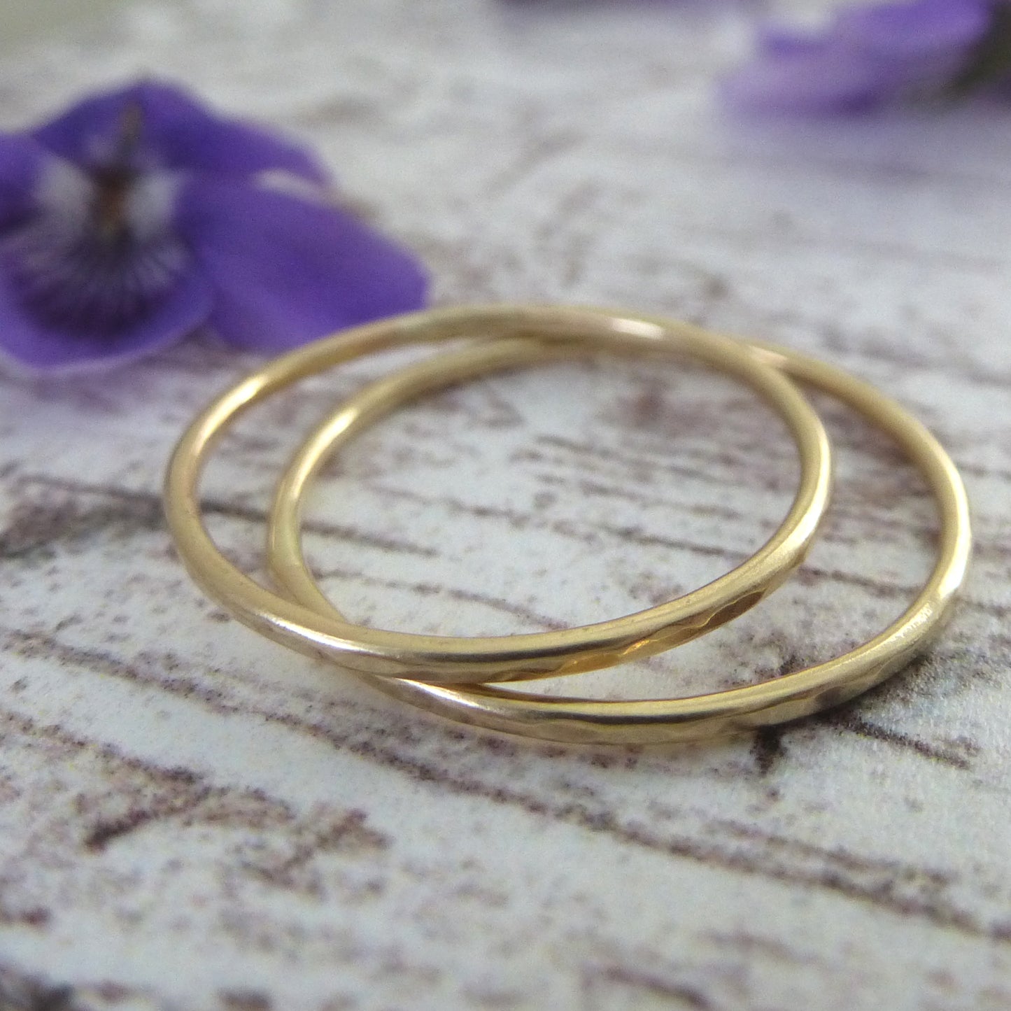 Thin hammered gold ring - 9ct yellow gold
