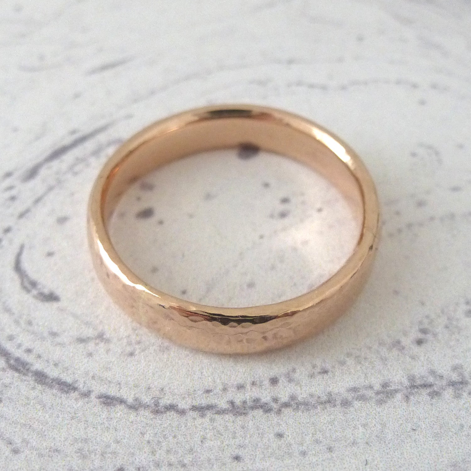 hammered wedding band in 9ct rose gold, recycled