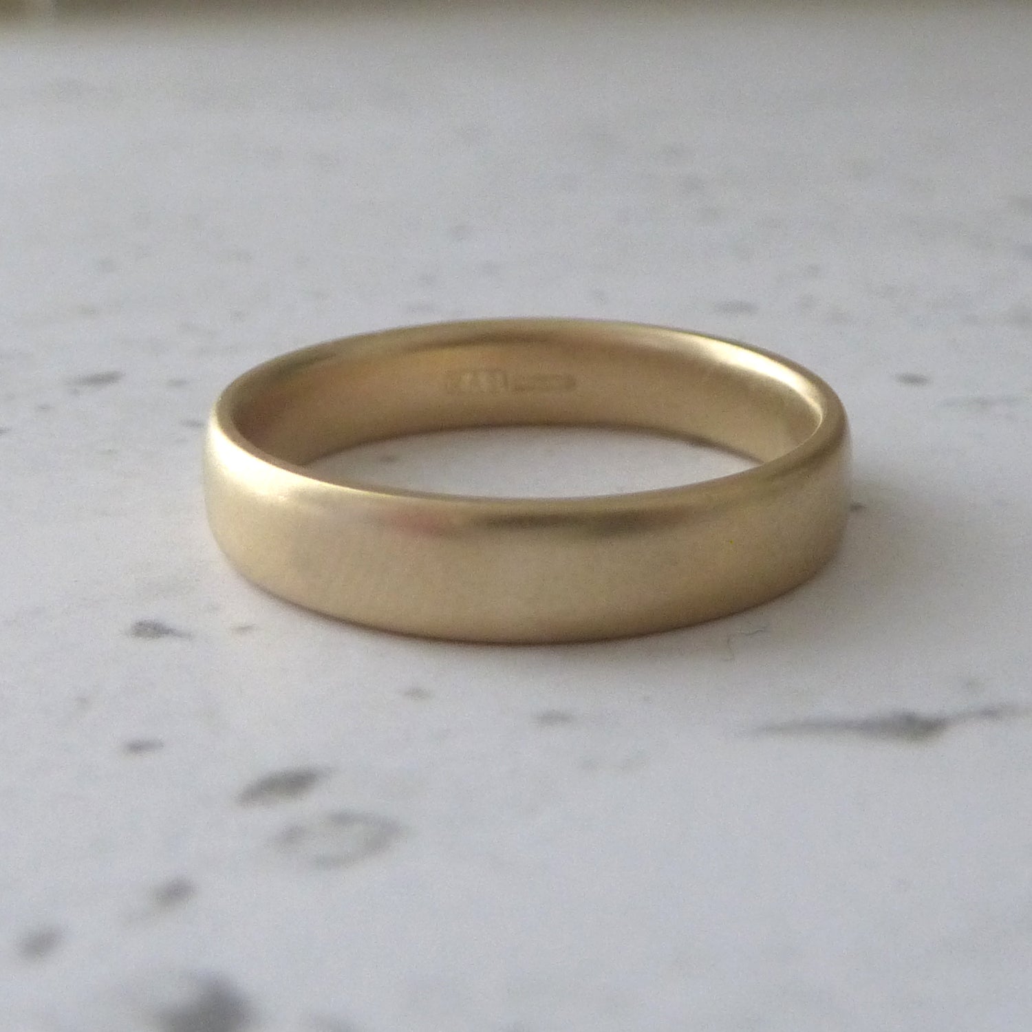 Smooth finish hand made wedding band, 9ct yellow recycled gold, satin finish