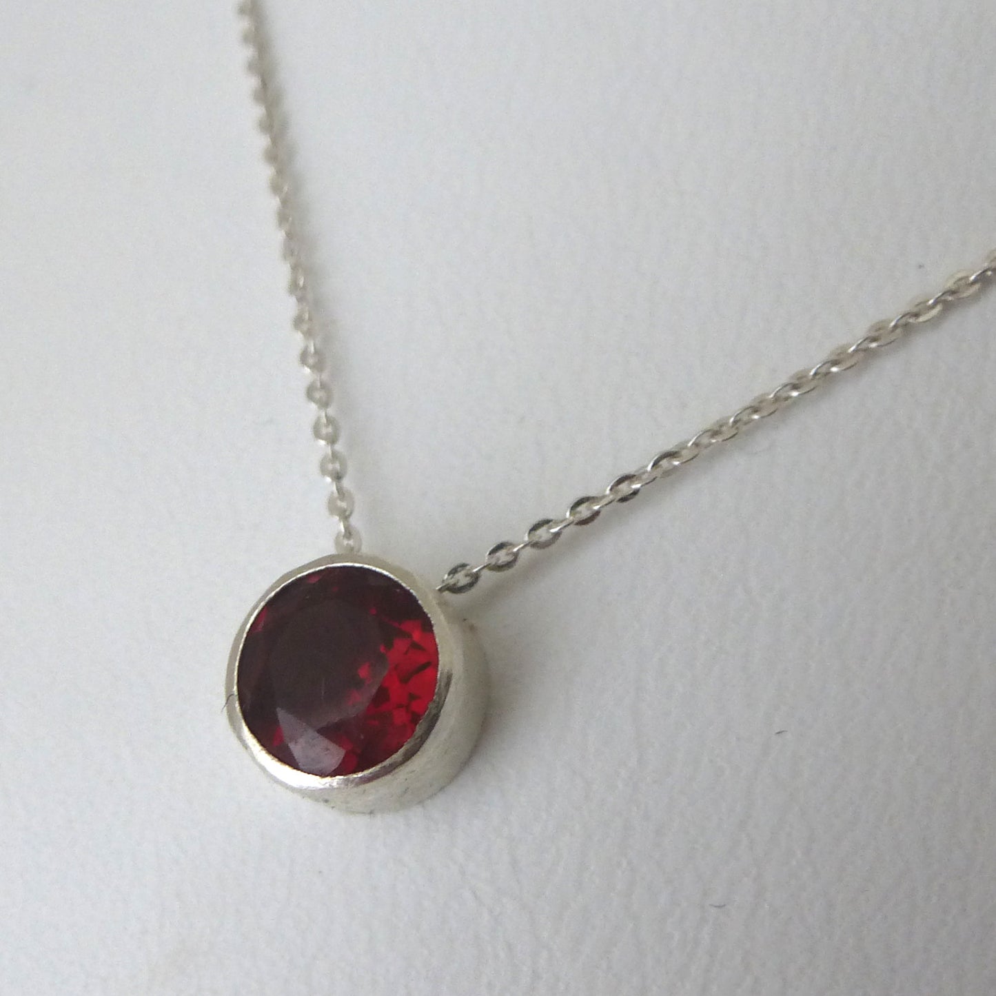 Garnet and Sterling Silver Solitaire Necklace