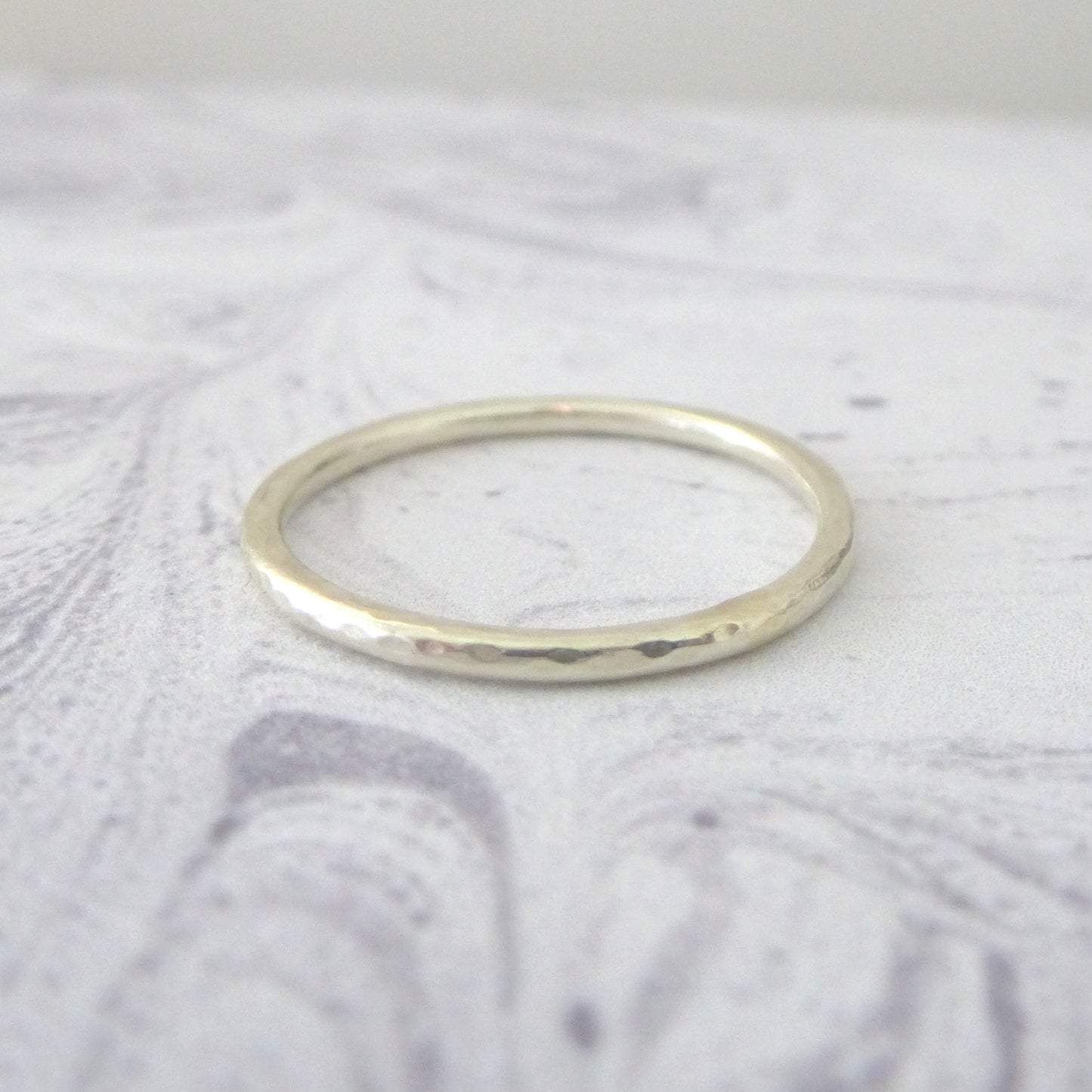 Hammered ring - 9ct White Gold Ring - 1.5mm halo band