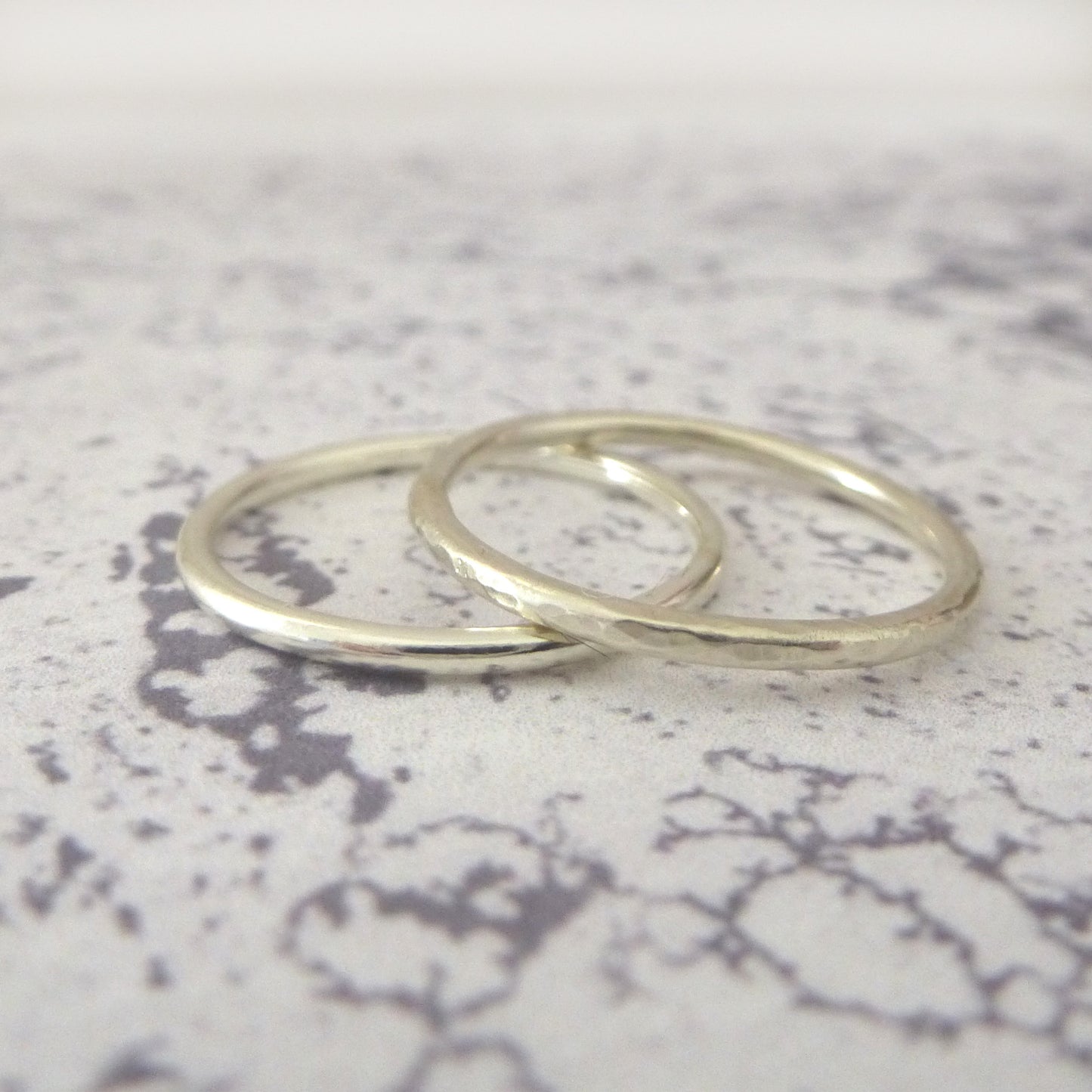 Hammered ring - 9ct White Gold Ring - 1.5mm halo band