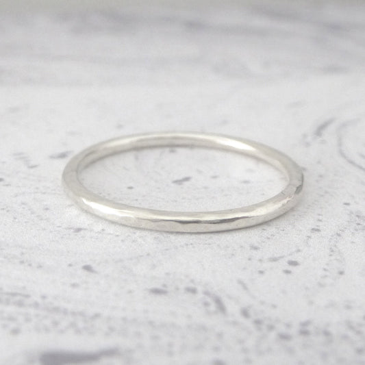 Sterling Silver Ring - 1.5mm halo band - Hammered or Smooth