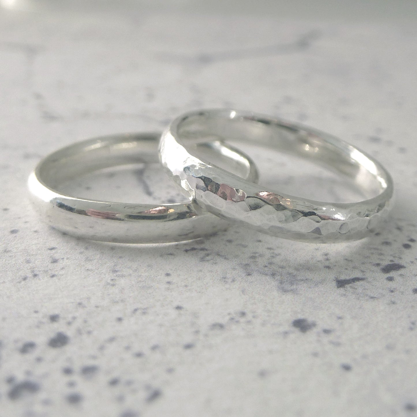 Hand Shaped Band Ring in Sterling Silver - 3mm - Hammered or Smooth