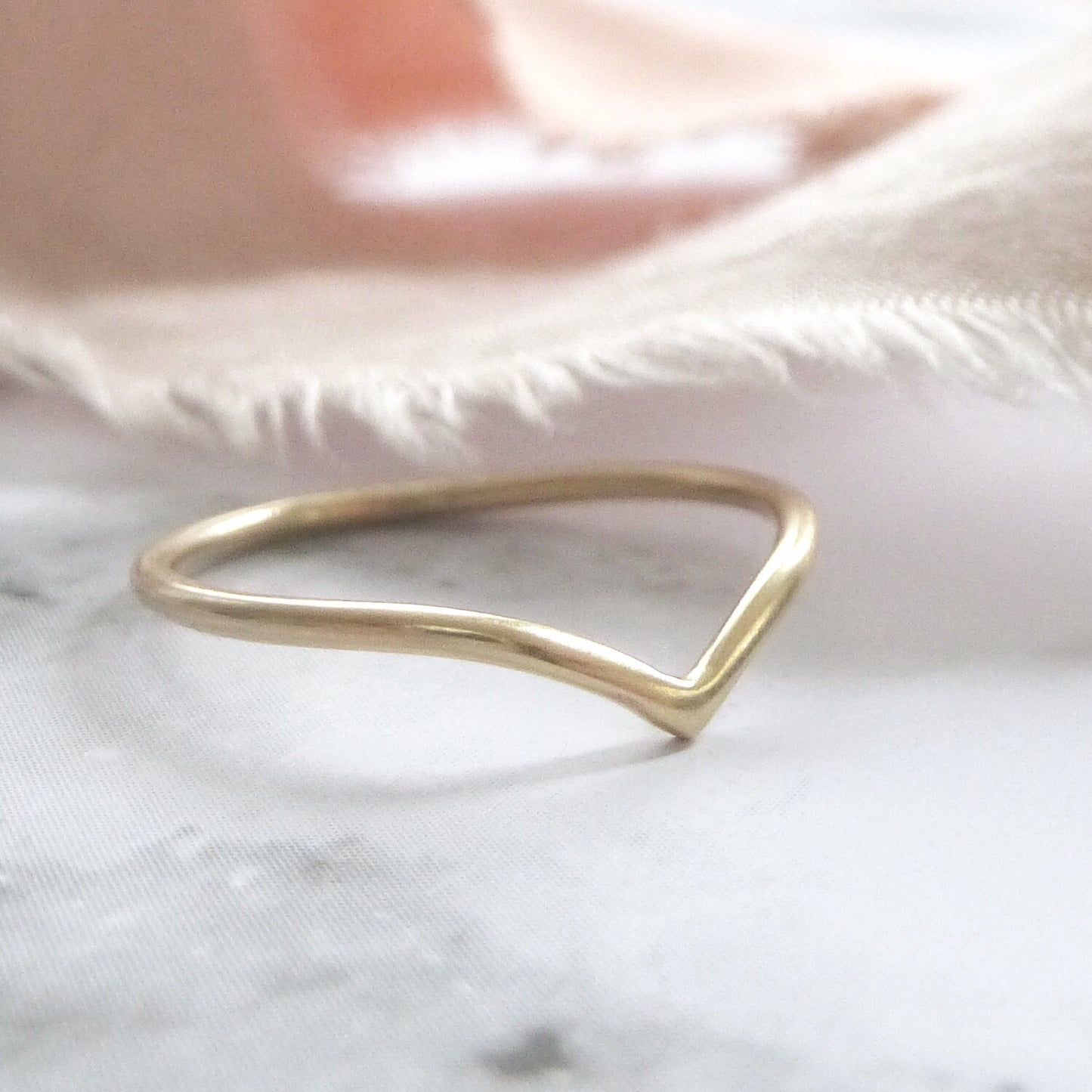 Thin wishbone ring in recycled 9ct gold