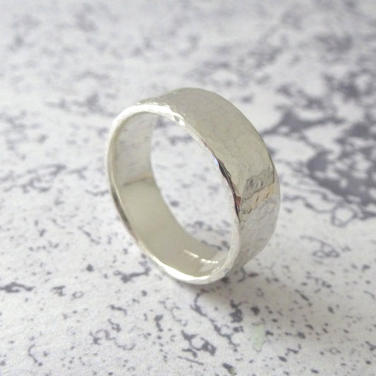 Hand Shaped Band Ring in Sterling Silver - 6mm - Hammered or Smooth