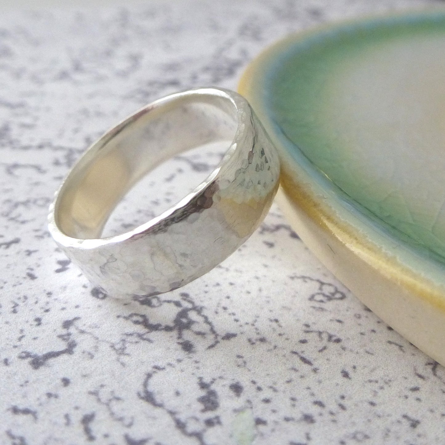 Hand Shaped Band Ring in Sterling Silver - 6mm - Hammered or Smooth