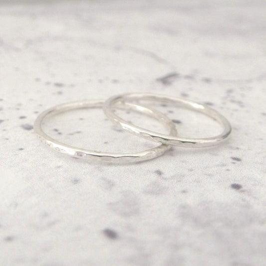 Skinny Hammered Band Ring - Sterling silver