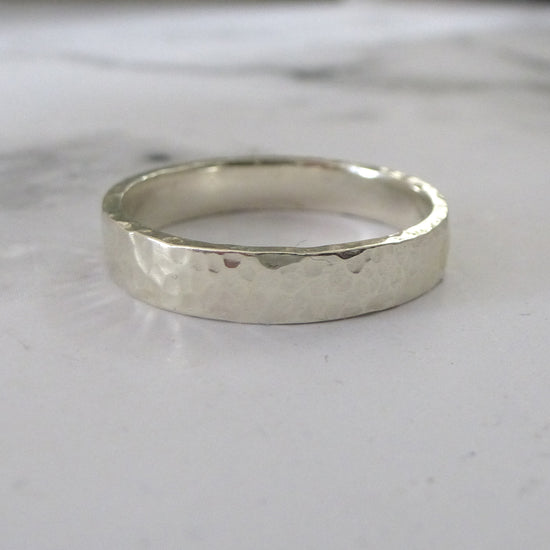 9ct white gold hammered wedding ring
