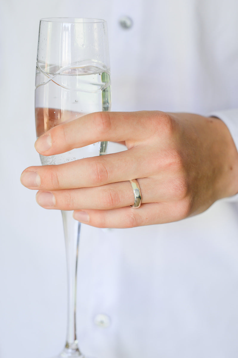 Rock Ring Sterling Silver Wedding Ring with carved detail