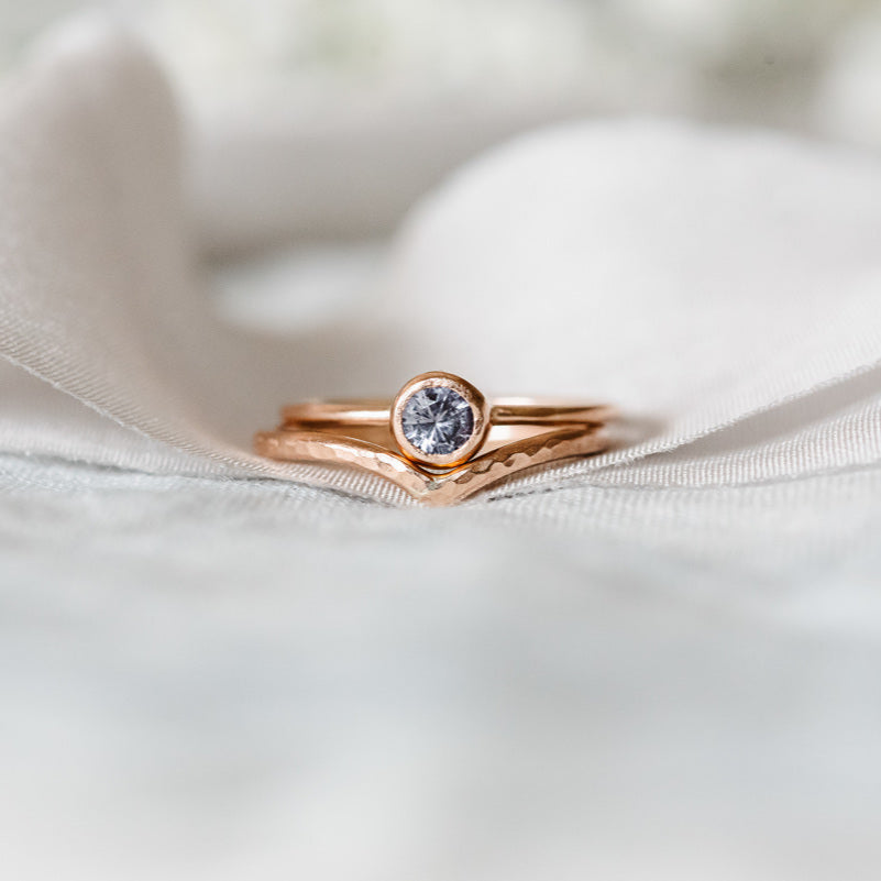 Rose gold wishbone, and rose gold spinel ring