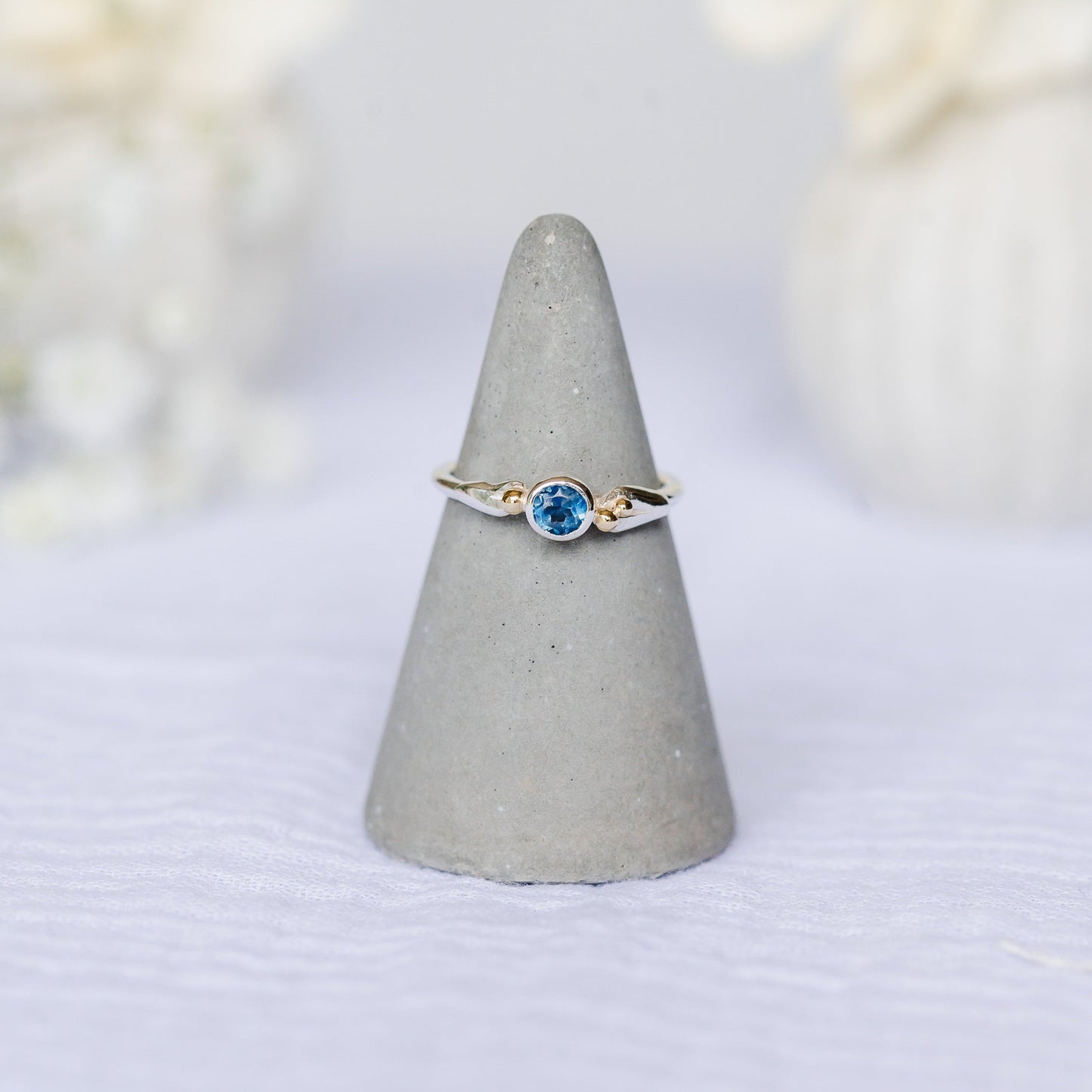 Botanical ring, sterling silver with London blue topaz