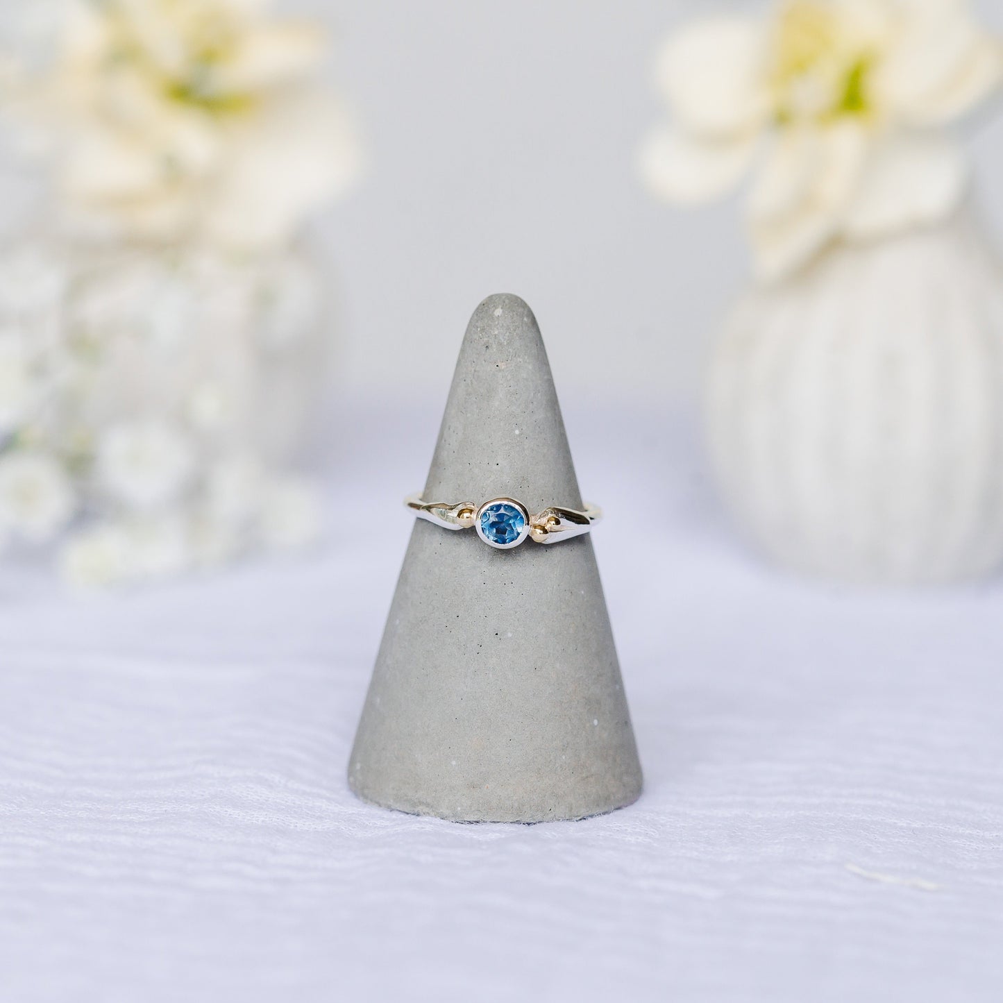 Botanical ring, sterling silver with London blue topaz