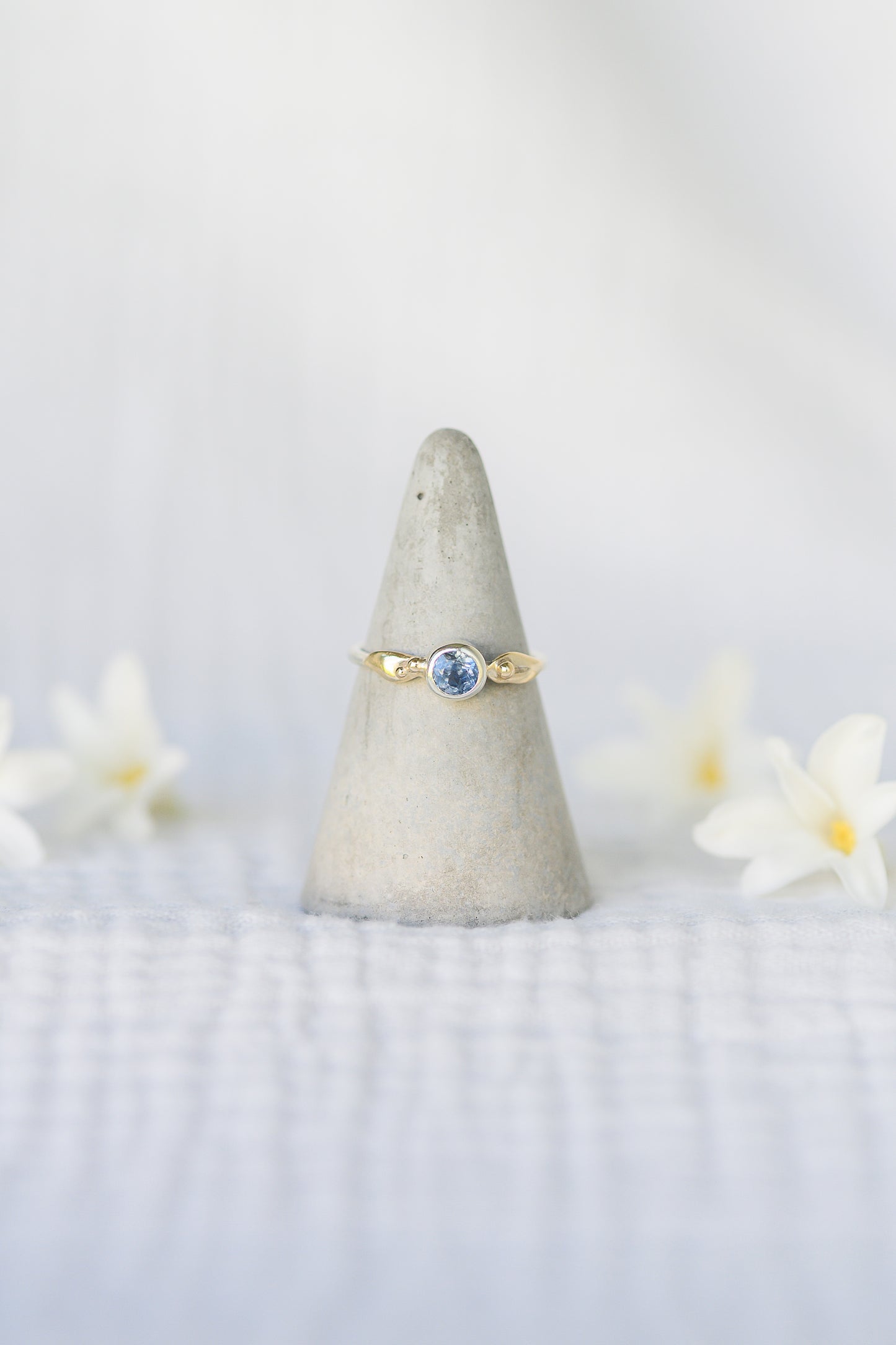 Botanical Ring, repurposed 9ct yellow / white gold and blue sapphire