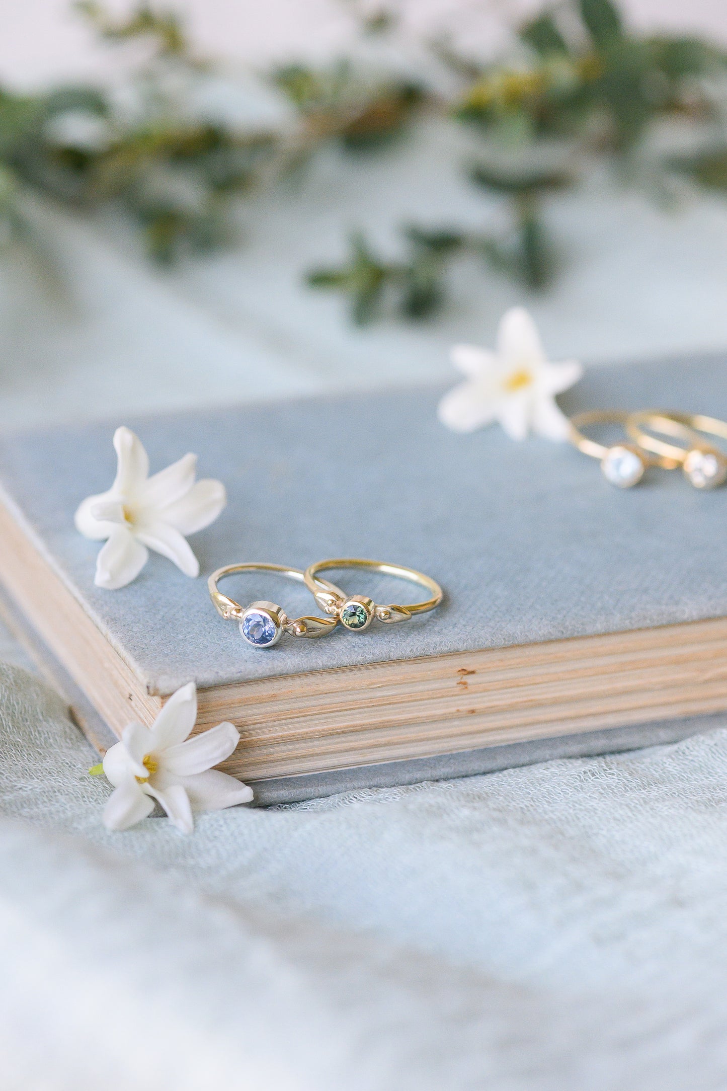 Botanical Ring, repurposed 9ct yellow / white gold and blue sapphire