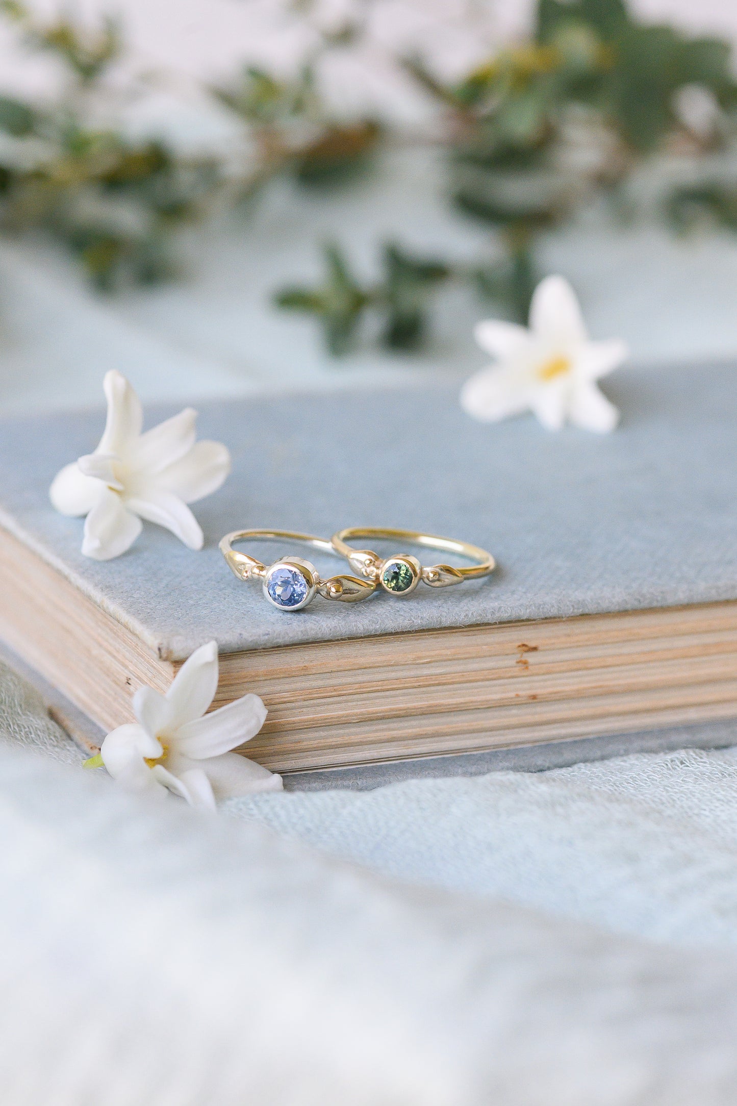 Botanical Ring, repurposed 9ct yellow / white gold and blue sapphire