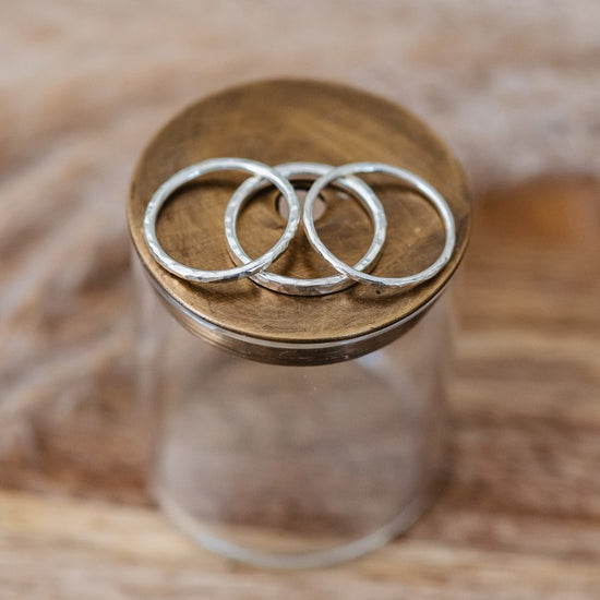 Thin hammered wedding rings