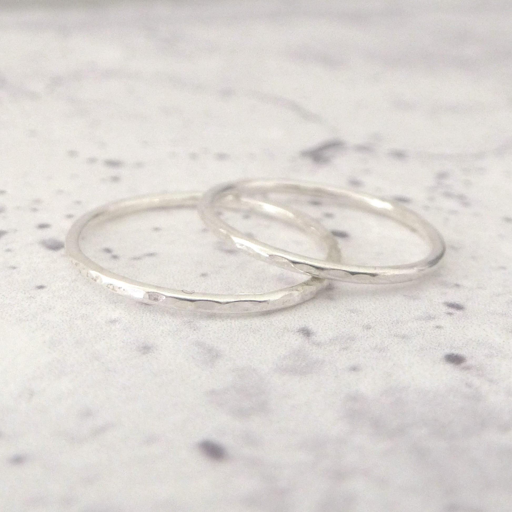 Thin hammered bands in sterling silver. Made to order skinny silver rings