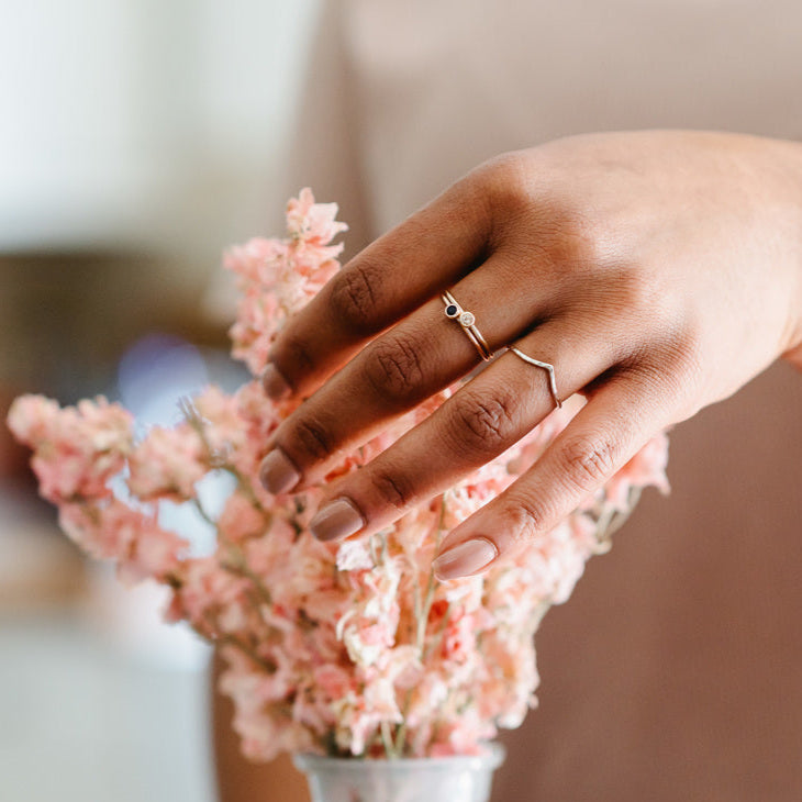 slim wishbone ring being worn