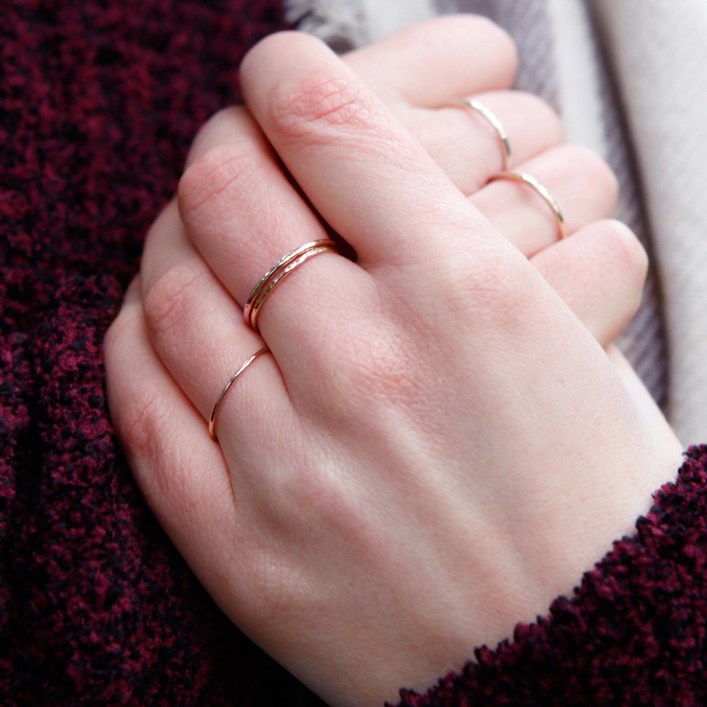 Skinny smooth band ring - 9ct rose gold