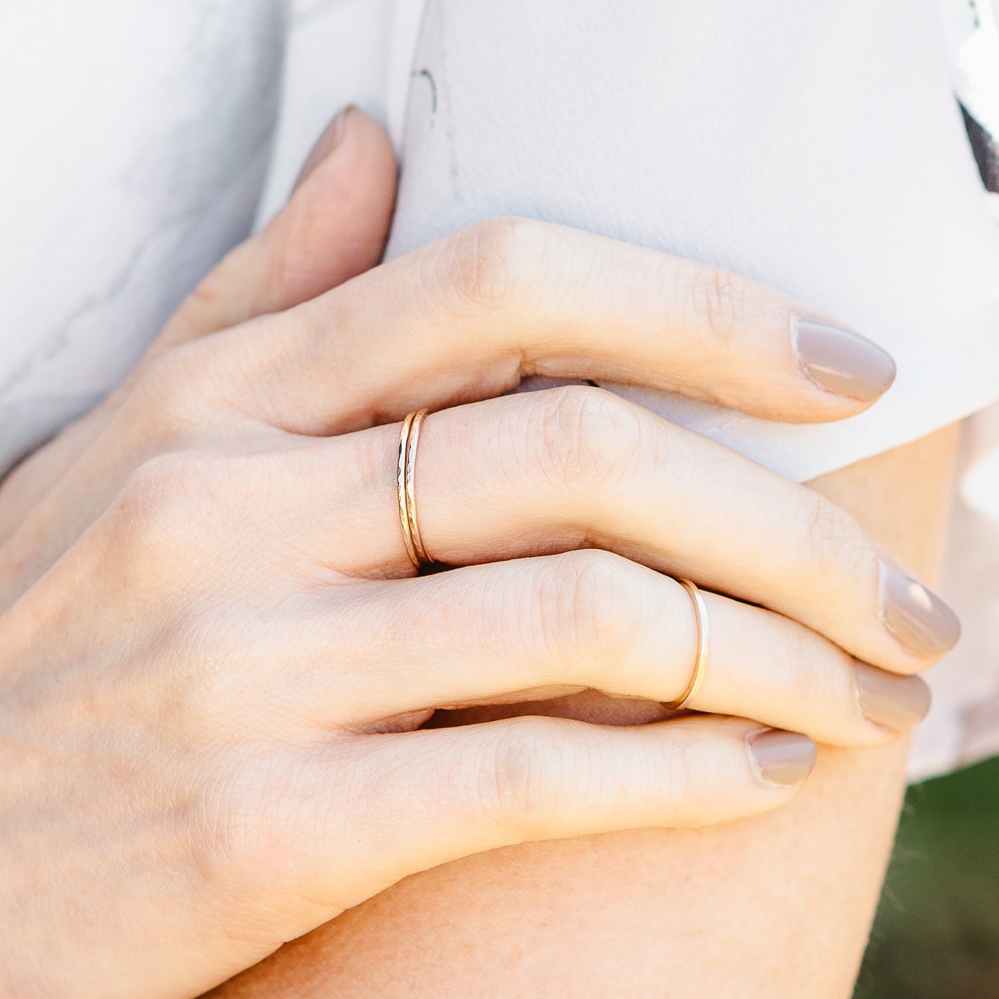 Skinny hammered band ring - 9ct rose gold