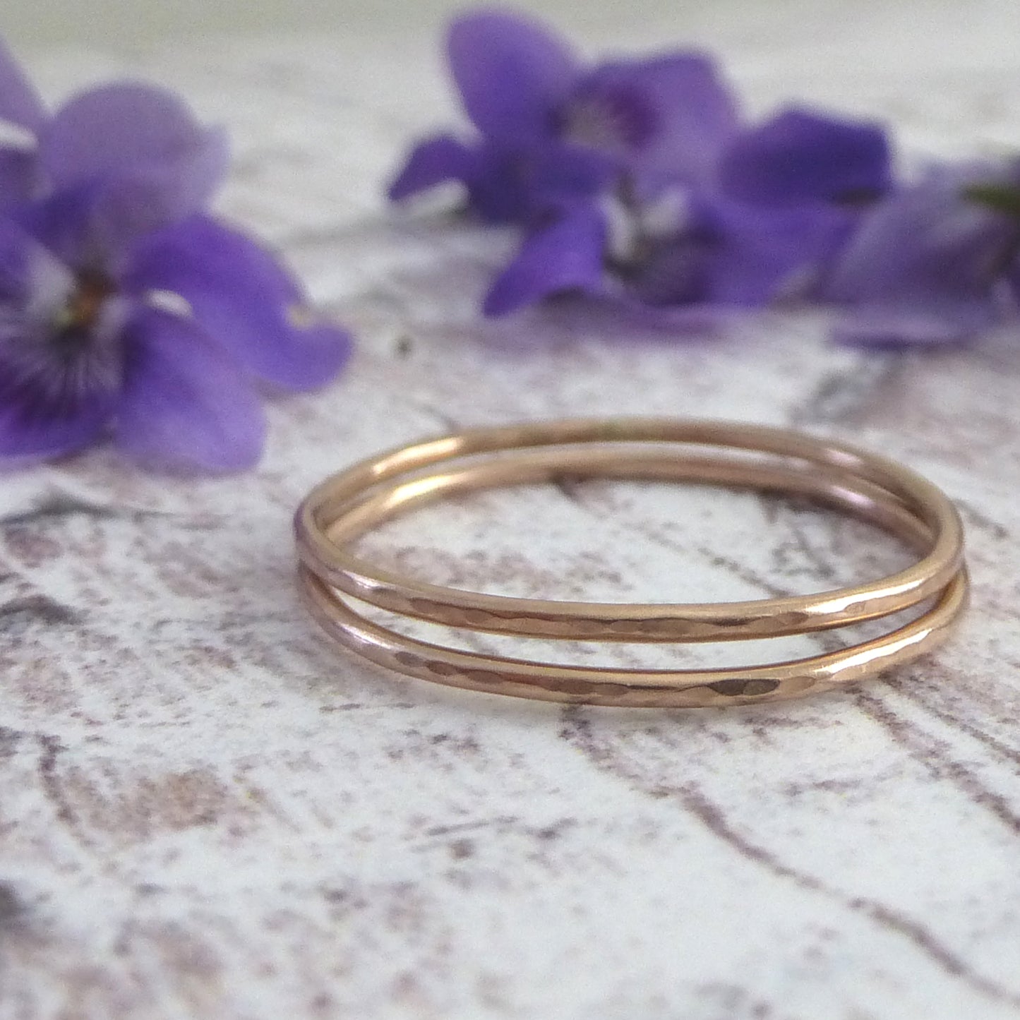 Skinny hammered band ring - 9ct rose gold