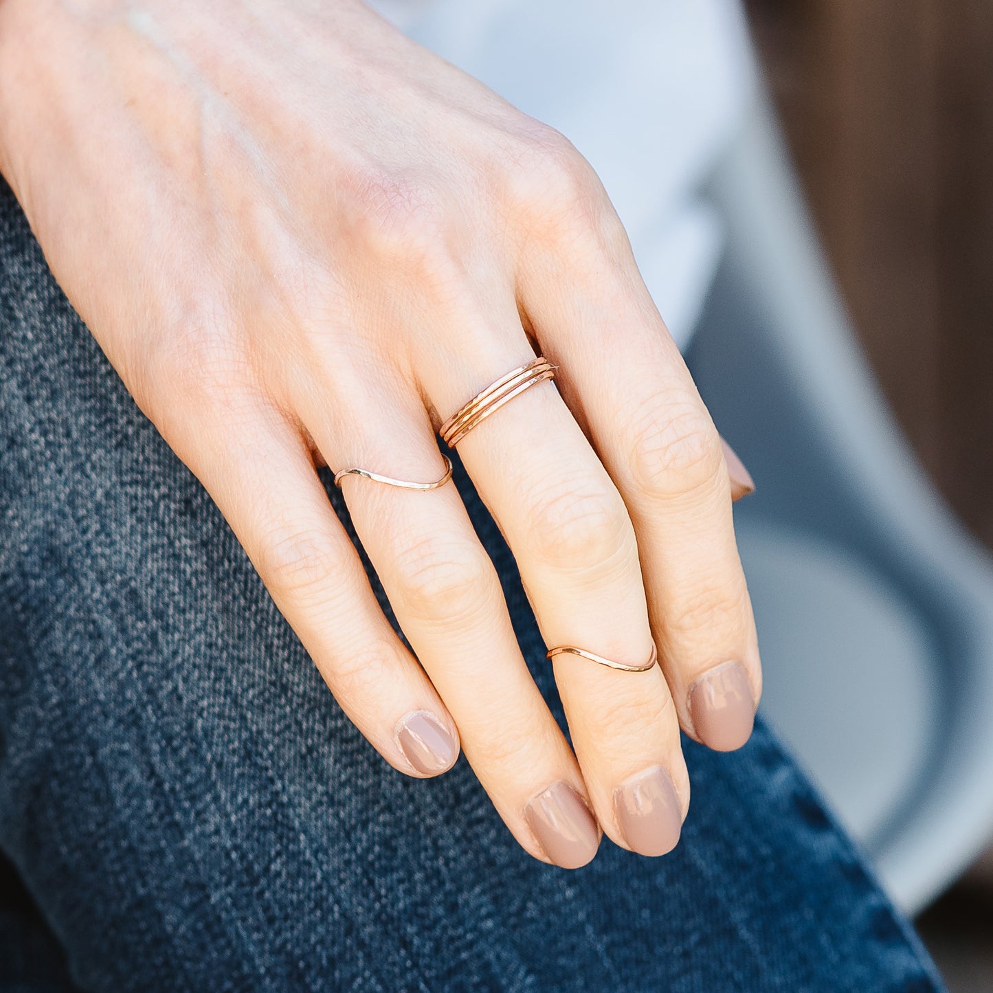 Skinny hammered band ring - 9ct rose gold