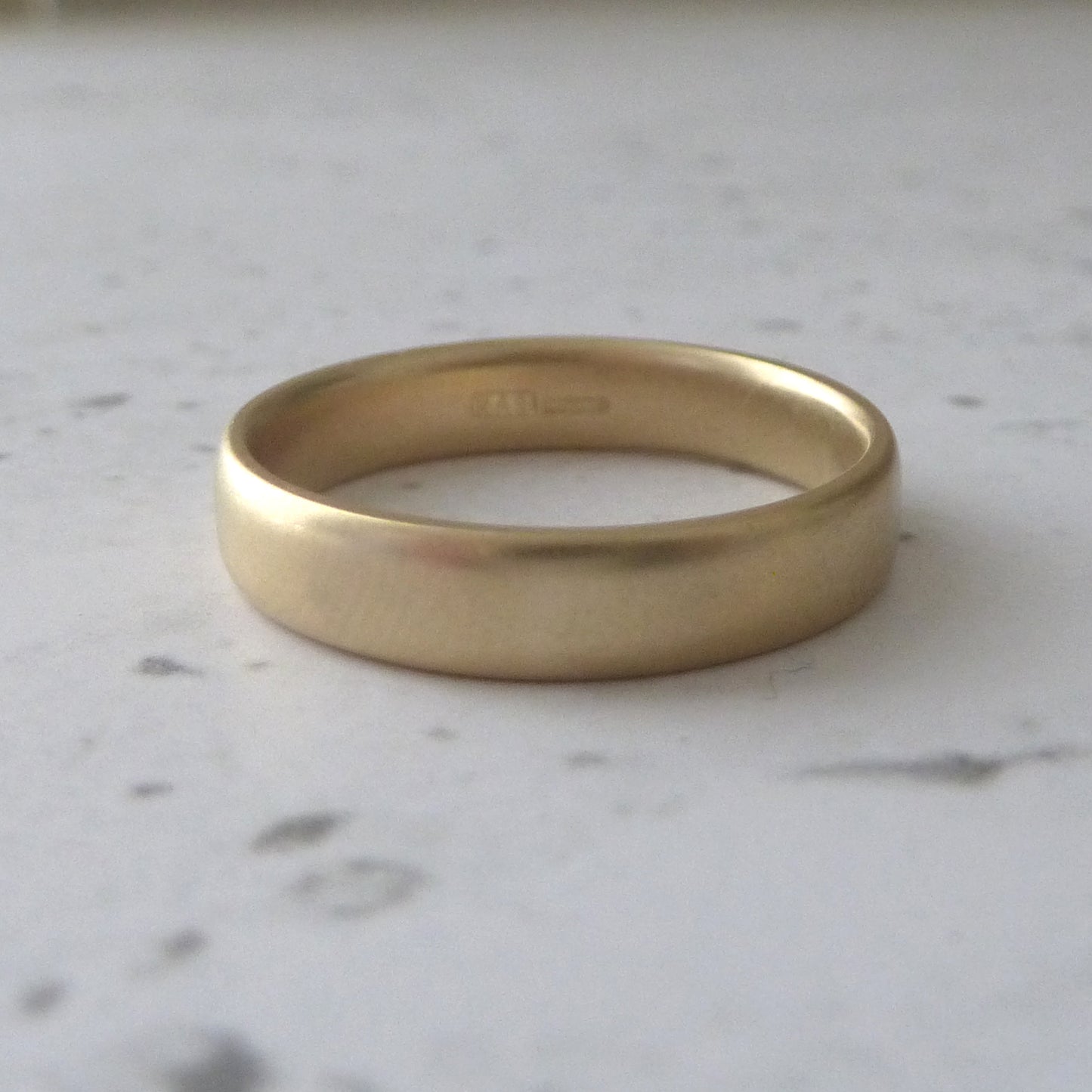 Smooth finish hand made wedding band, 9ct yellow recycled gold, satin finish