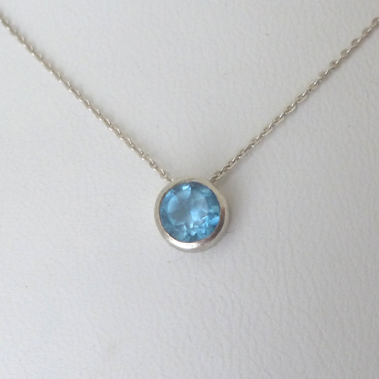 Swiss Blue Topaz and Sterling Silver Solitaire Necklace