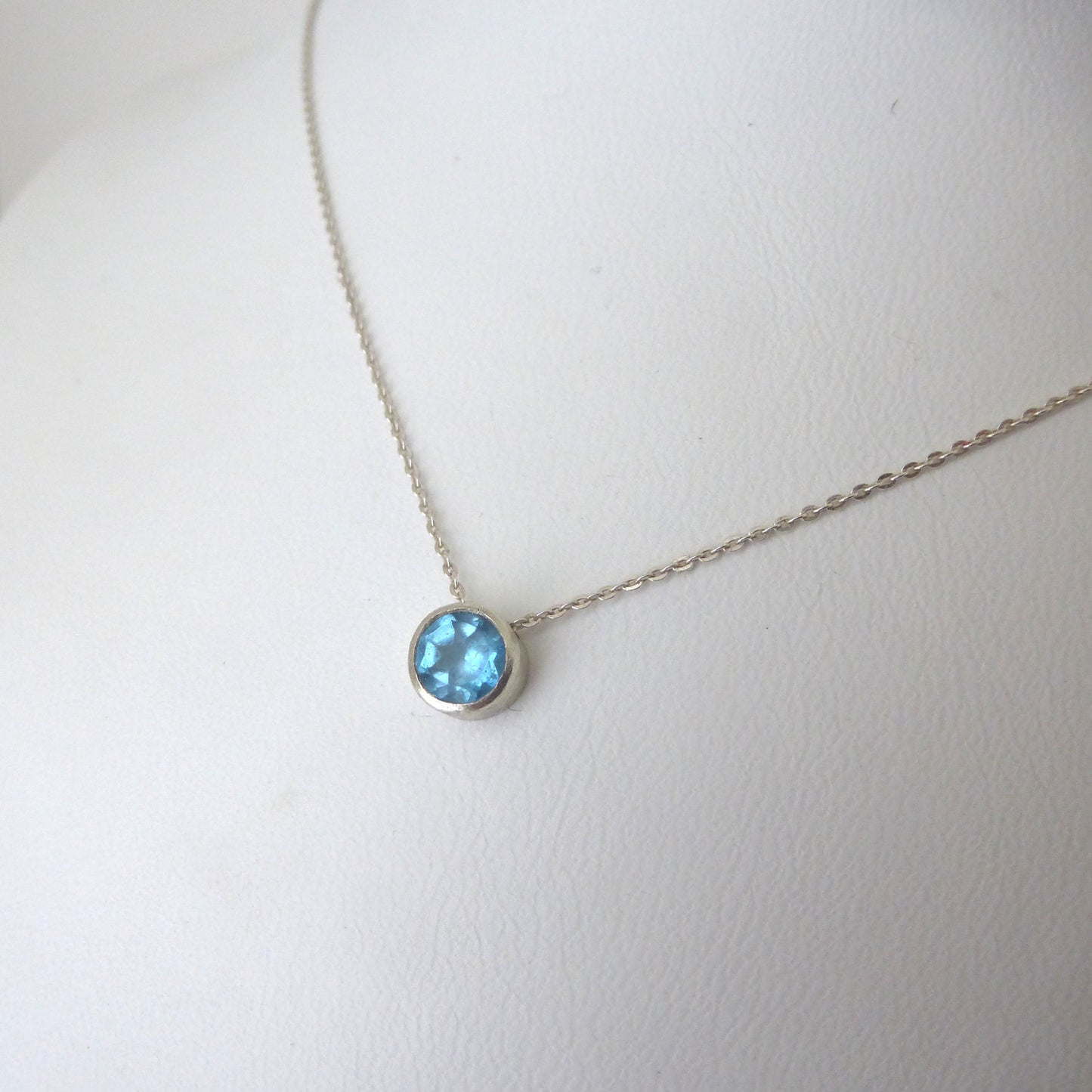 Swiss Blue Topaz and Sterling Silver Solitaire Necklace