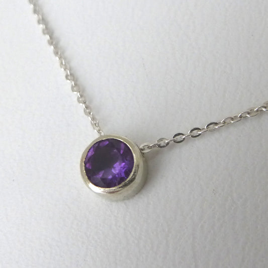 Amethyst and Sterling Silver Solitaire Necklace