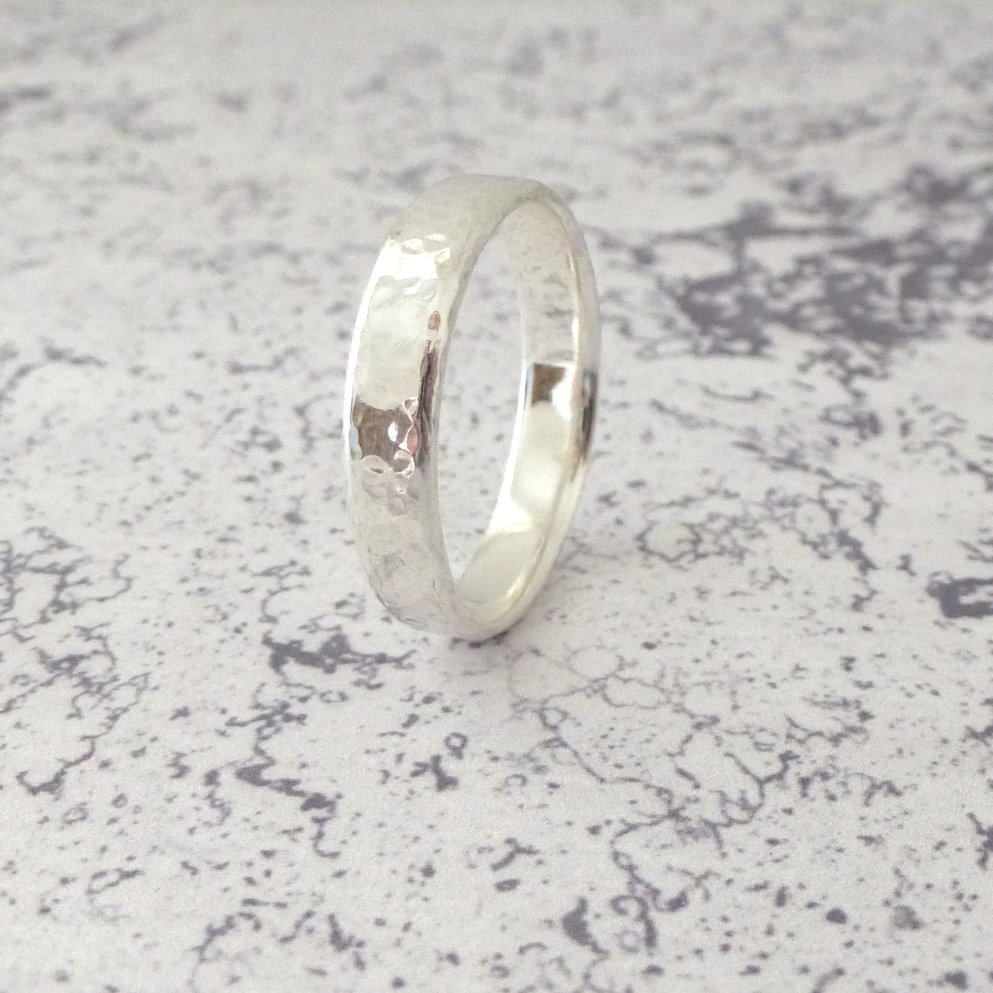 Hand Shaped Band Ring in Sterling Silver - 5mm - Hammered or Smooth